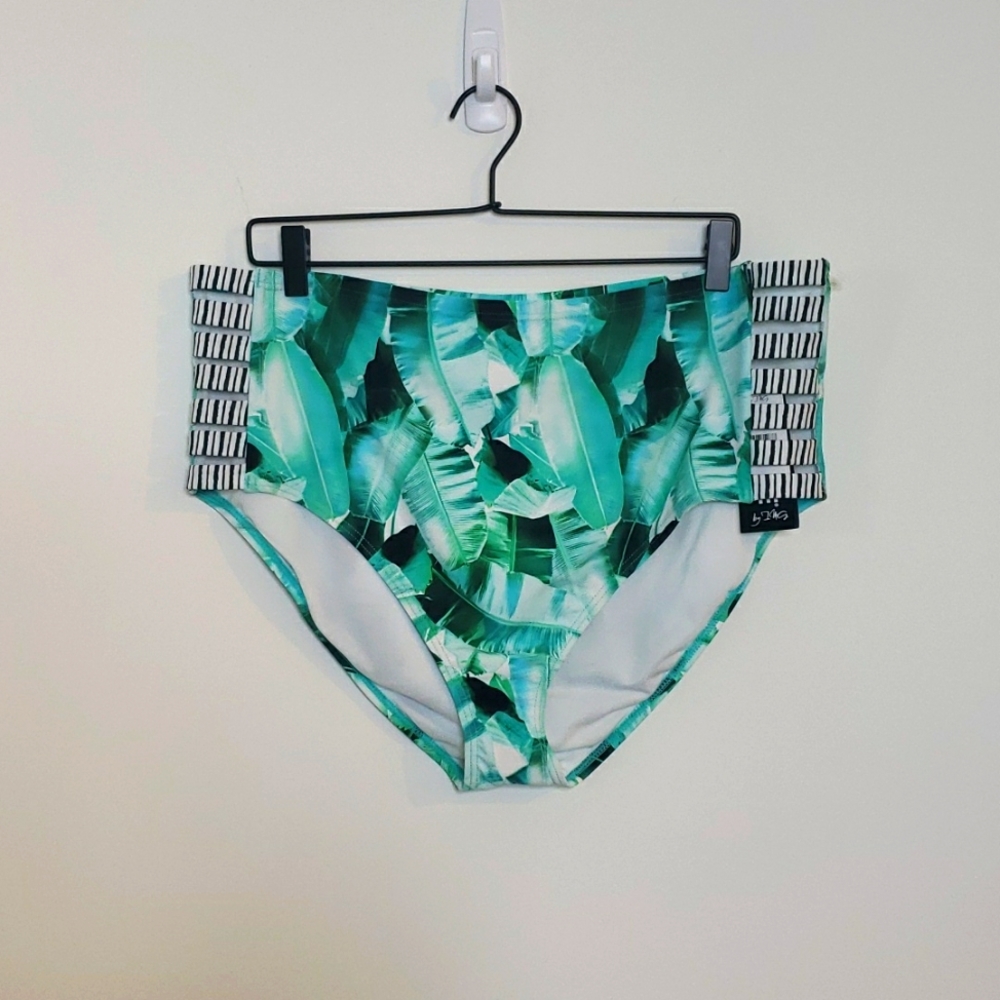 Tropical high-waisted bikini bottoms